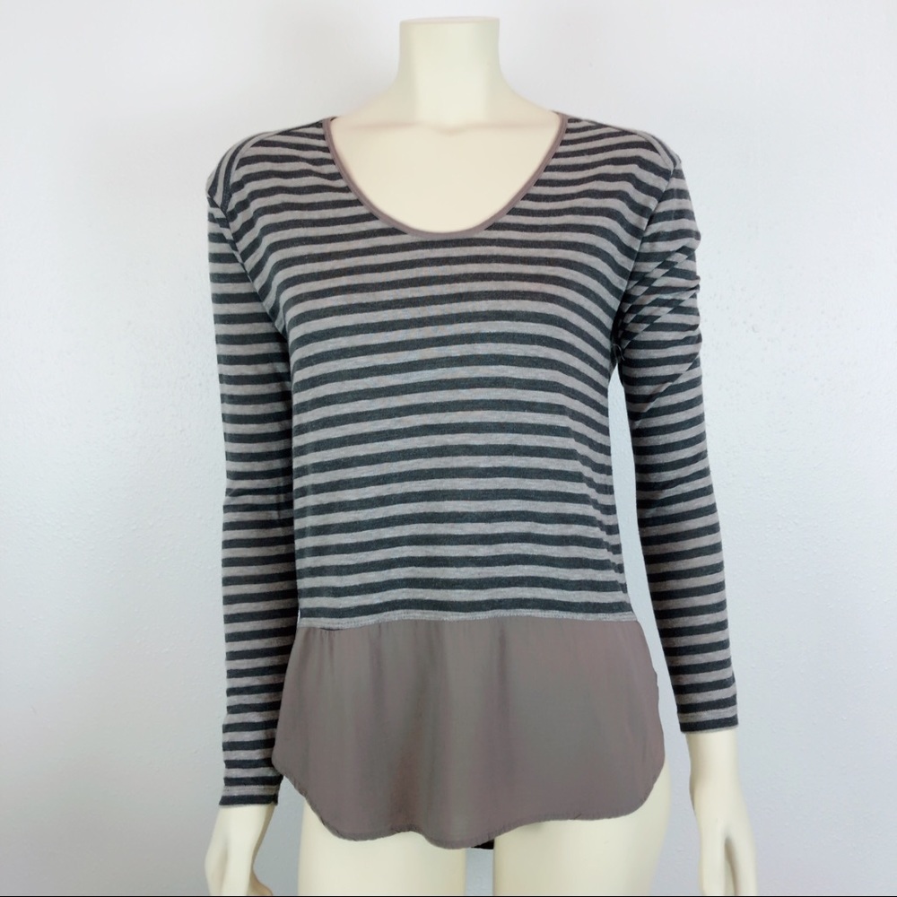 Zara Striped Tan Flutter Long Sleeve Top Size M
